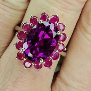 New XL Natural Rubies and Gemstone ring solid 925 sterling silver sizable 8